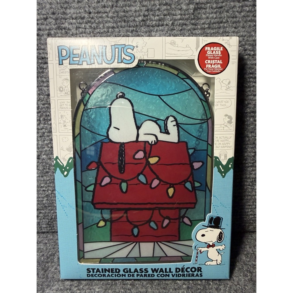 Snoopy Peanuts Stained Glass Christmas Decor Doghouse Lights A31399